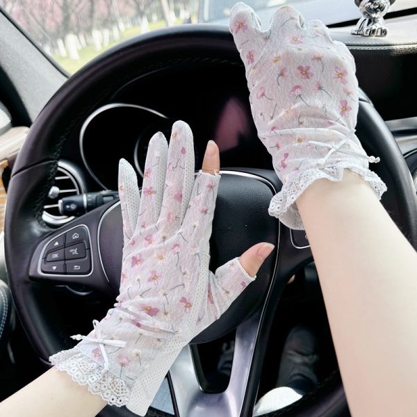 Floral Print Two Finger Cut Sunscreen Gloves