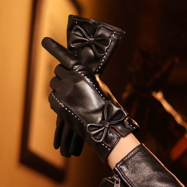 Korean Style Artificial  Leather Bow Gloves